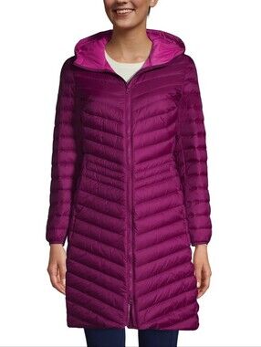 Lands' End Ultralight Packable 90% Down Hooded Long Puffer Coat Petite M